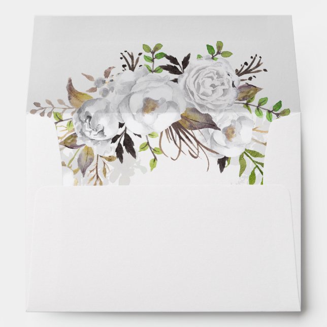 Enveloppes Mariage floral blanc (Dos (Bas))