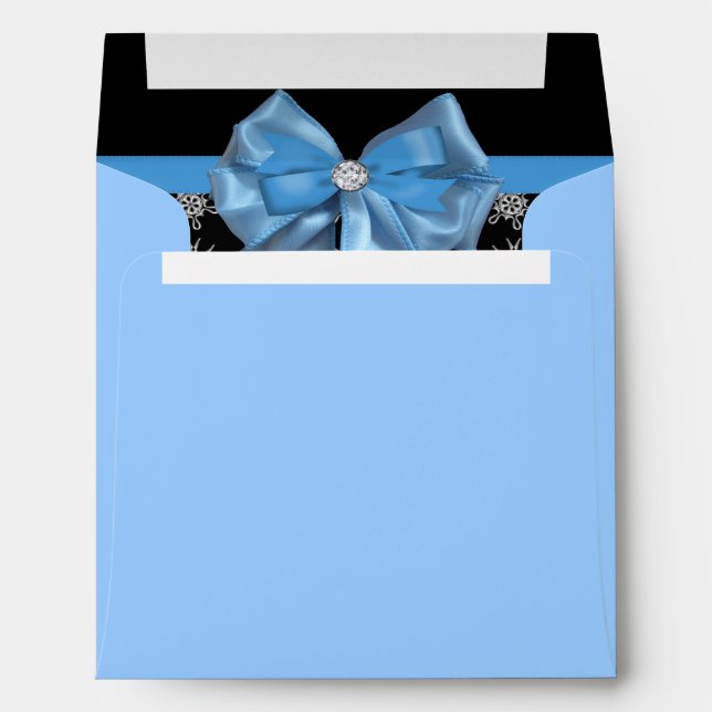 Enveloppes Mariage Icy Blue Bow sur Black Winter Snowflakes (Dos (Bas))