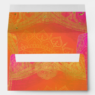 Enveloppes Mariage Mandala Indien Fuchsia Rose Orange Or