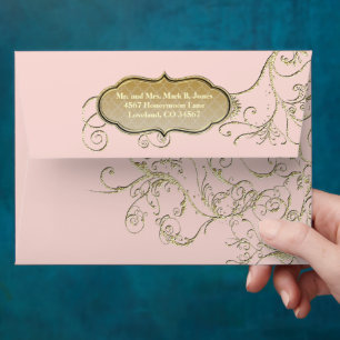 Enveloppes Mariage Millennial Pink et Gold Swirl