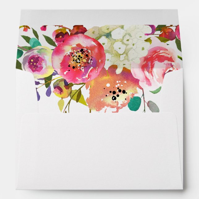 Enveloppes Mariage moderne floral d'aquarelle de l'or | (Dos (Bas))