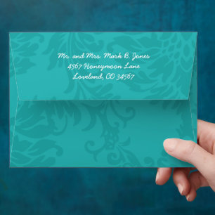 Enveloppes Mariage Moderne Turquoise Chartreuse Damassé