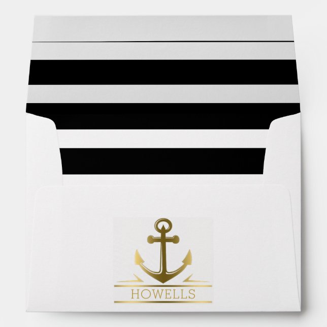 Enveloppes Mariage nautique de l'or 5x7 de monogramme d'Ancre (Dos (Bas))