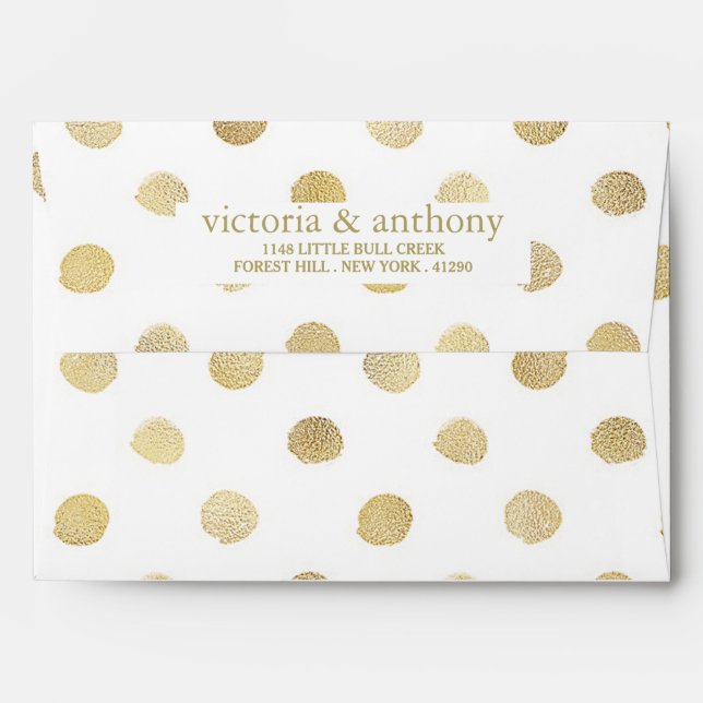 Enveloppes Mariage Pois moderne blanc et or (Dos (Haut rabat))