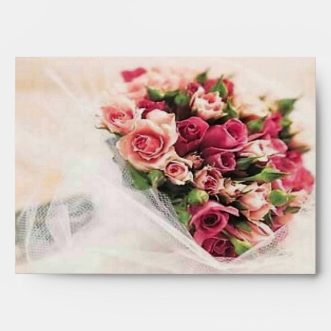 Enveloppes Mariage rose Bouquet (Devant)