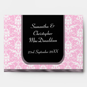 Enveloppes Mariage rose et blanc damassé