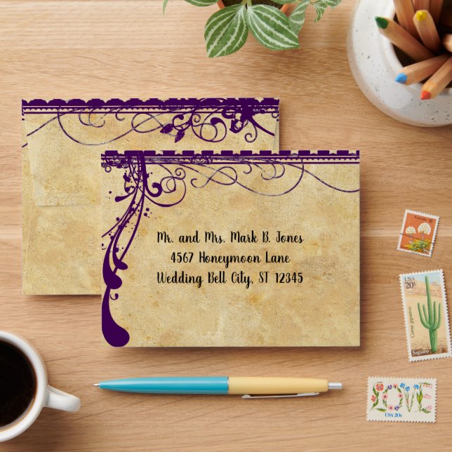 Enveloppes Mariage RSVP Violet Pourpre Renaissance Médiévale (Desk)