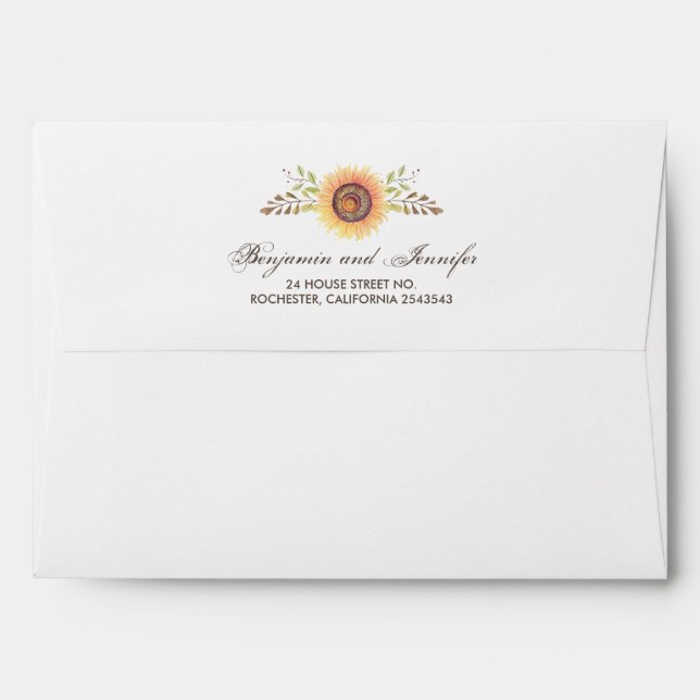 Enveloppes Mariage rustique d'aquarelle de tournesols (Dos (Haut rabat))