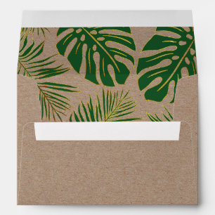 Enveloppes Mariage rustique feuille vert et or tropical