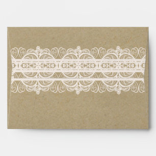 Enveloppes Mariage rustique naturel en papier brun et dentell