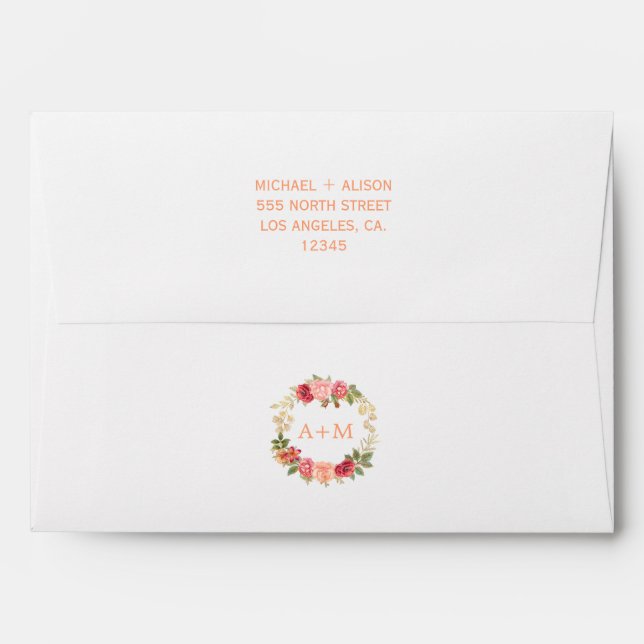 Enveloppes Mariage simple minimaliste monogrammé rose couronn (Dos (Haut rabat))