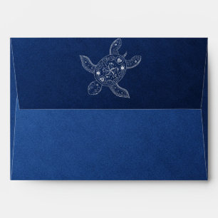 Enveloppes Mariage sur la plage bleue avec tortue de mer hawa