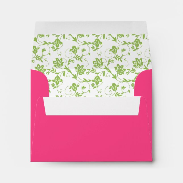 Enveloppes Mariage vert floral et rose chaud RSVP A2 (Dos (Bas))