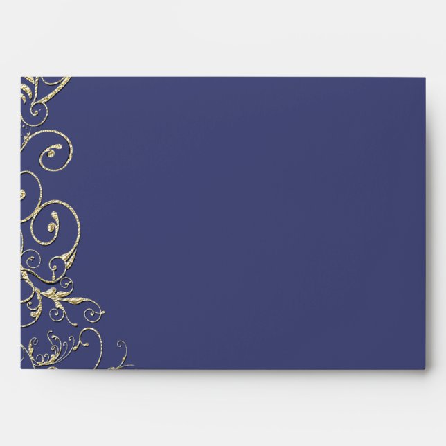 Enveloppes Mariage vintage Blue Gold (Devant)
