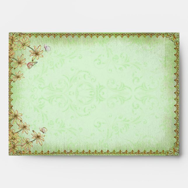 Enveloppes Mariage vintage vert floral (Devant)