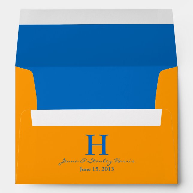 Enveloppes Mariages A7 orange et bleu Monogramme (Dos (Bas))