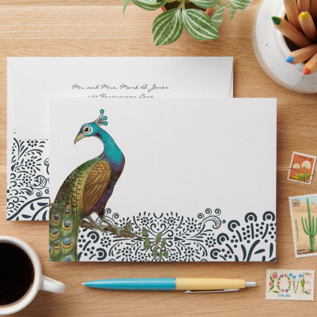 Enveloppes Mariages de la Marine Damask Peacock (Desk)