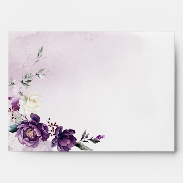 Enveloppes Mariages de pivoines violettes foncées (Devant)
