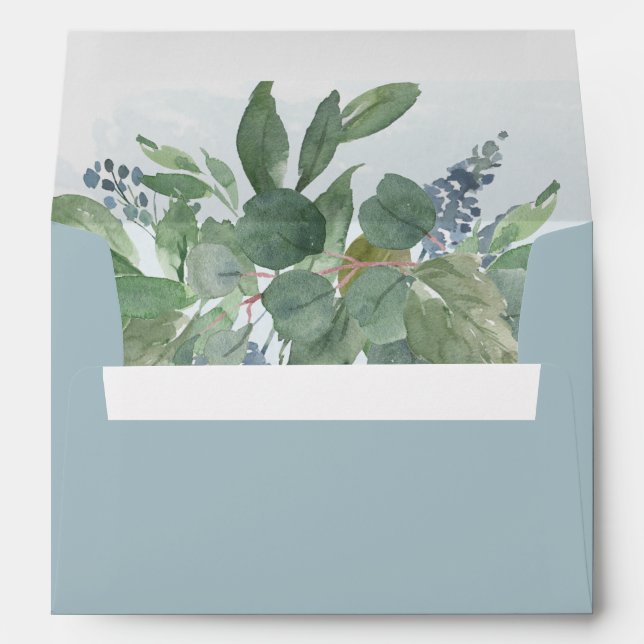 Enveloppes Mariages Dusty Blue Eucalyptus (Dos (Bas))