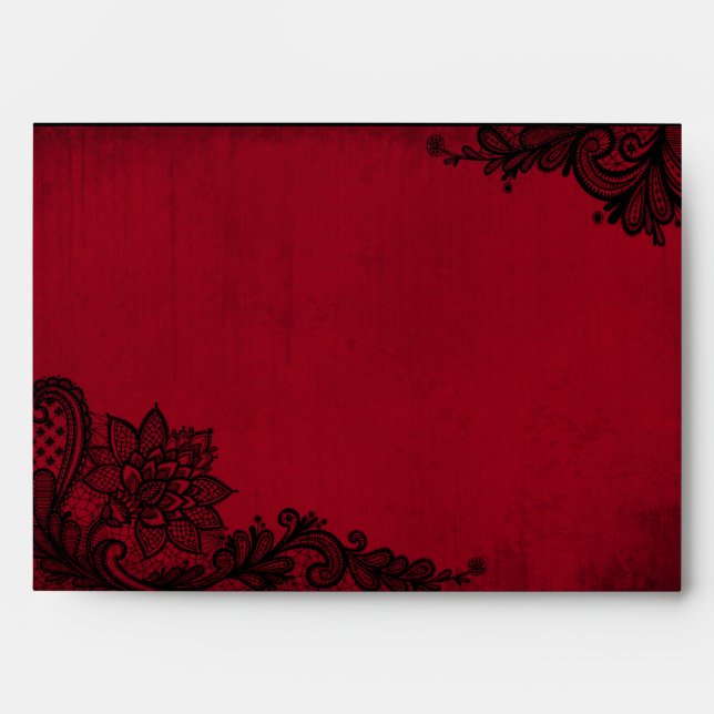 Enveloppes Mariages gothiques en dentelle rouge et (Devant)