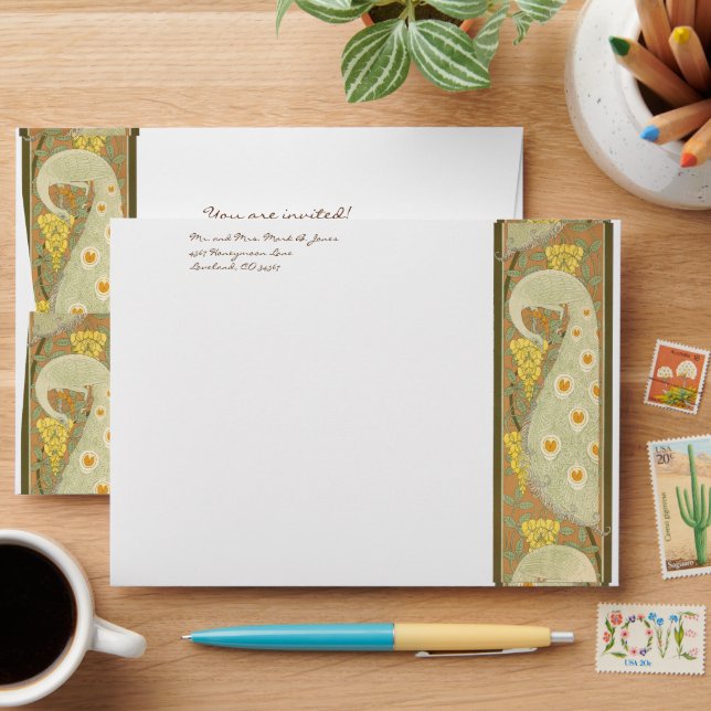 Enveloppes Mariages Peacock Art Nouveau vintage (Desk)