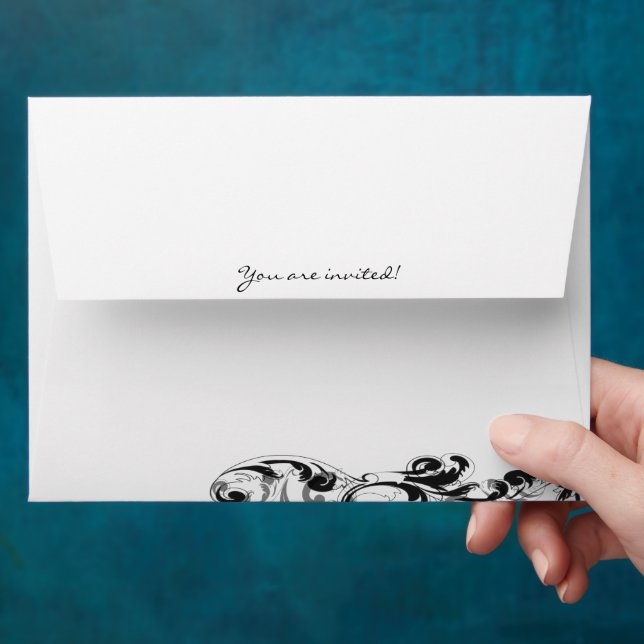 Enveloppes Mariages Royal Black Swirls (Hand)