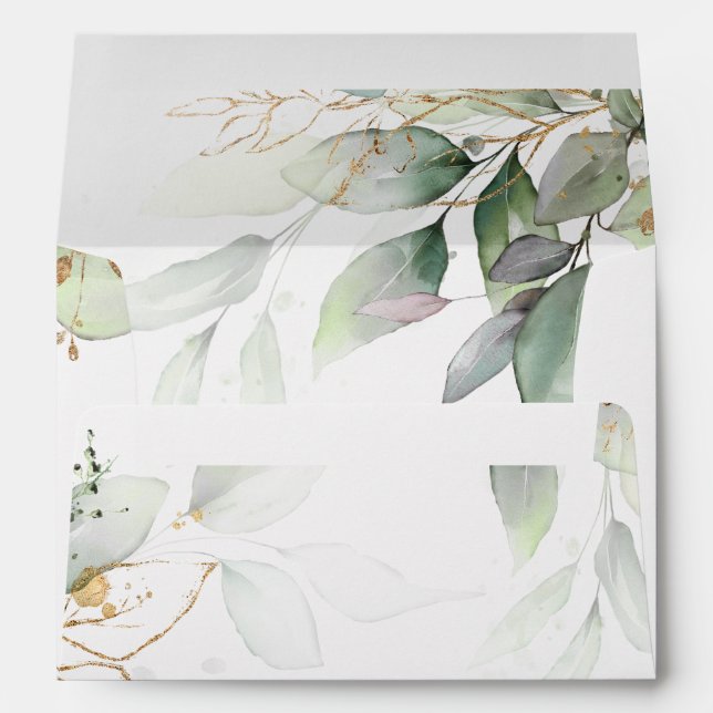 Enveloppes Mariages Vertes & Or Eucalyptus (Dos (Bas))