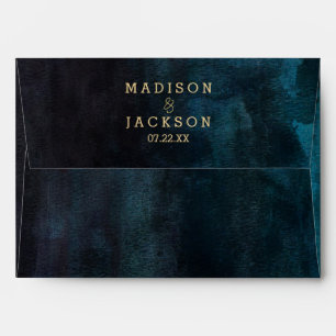 Enveloppes Marine bleu Turquoise Aquarelle et or Mariage Mono