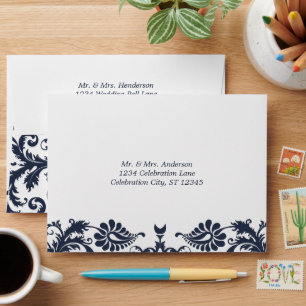 Enveloppes Marine bleu Vintage Victorian Damask