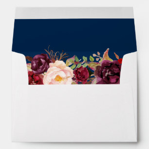 Enveloppes Marsala Burgundy Floral Navy Blue & Return Adresse
