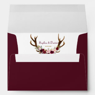 Enveloppes Marsala de Bourgogne Floral Antlers Mariage