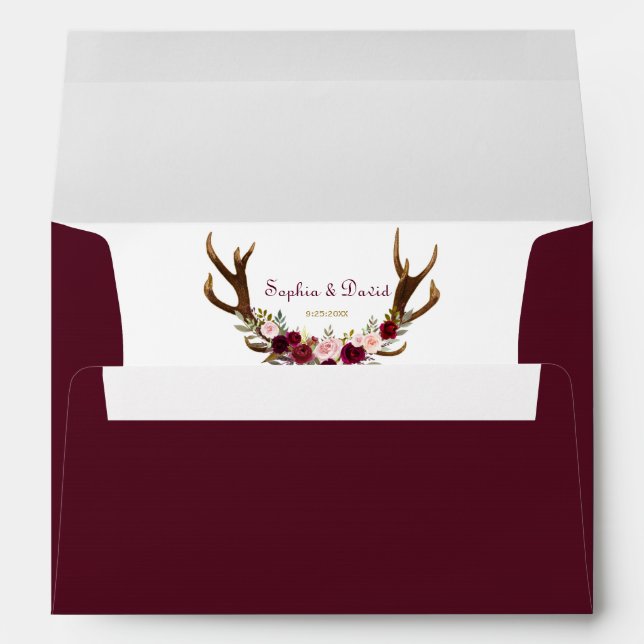 Enveloppes Marsala de Bourgogne Floral Antlers Mariage (Dos (Bas))
