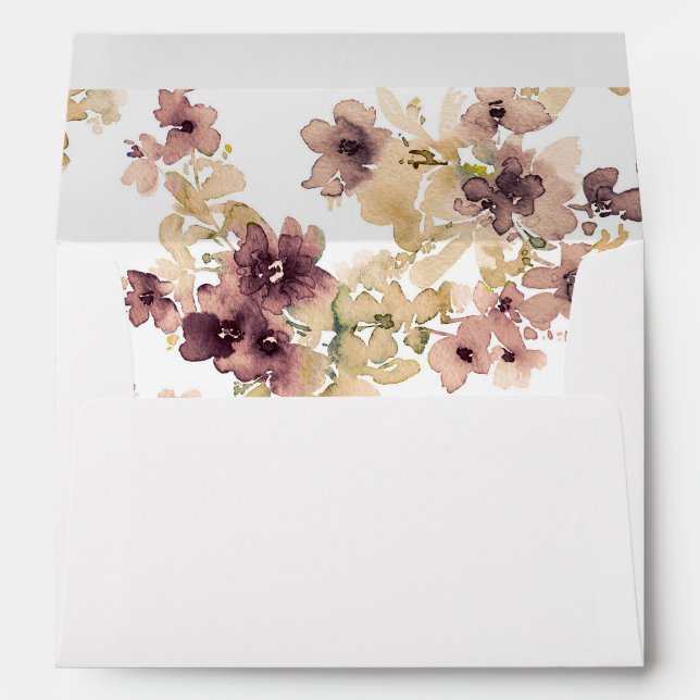 Enveloppes Mauve et fleurs d'aquarelle d'or (Dos (Bas))