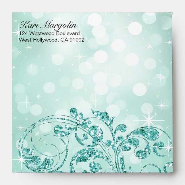 Enveloppes Menthe Luxe du carré | de Bokeh de parties (Devant)