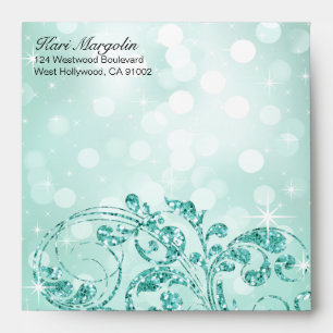 Enveloppes Menthe Luxe du carré de Bokeh de parties