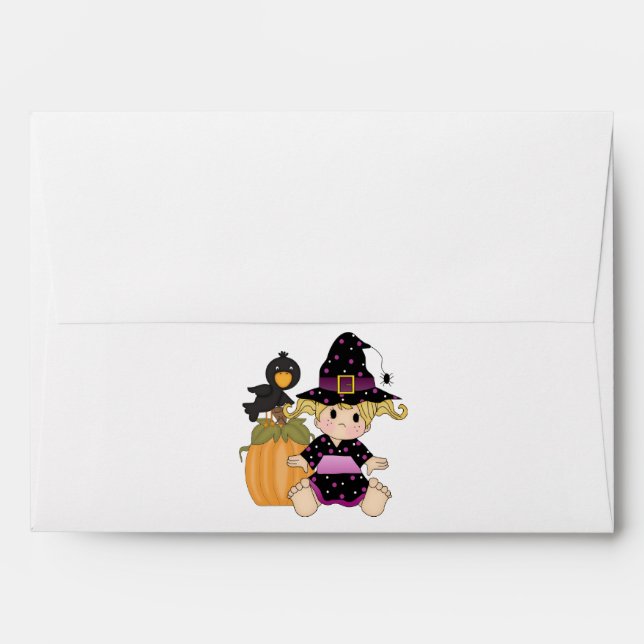 Enveloppes Mignonne petite robe noire verte sorcière Hallowee (Dos (Haut rabat))