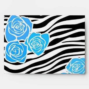 Enveloppes Modèle Zèbre noir et blanc + roses bleus