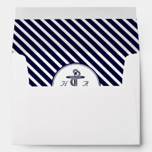 Enveloppes Monogm marin Blu Wht Diag Stripe #2 A7 5x7