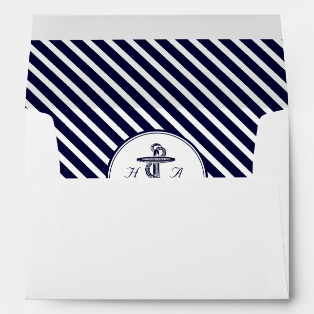 Enveloppes Monogm marin Blu Wht Diag Stripe #2 A7 5x7 (Dos (Bas))