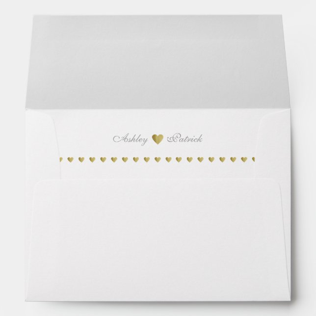 Enveloppes monogramme élégant + coeur d'or, blanc mariage (Dos (Bas))