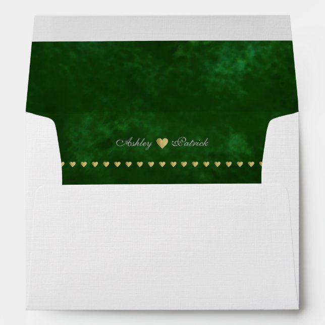 Enveloppes monogramme élégant + coeur d'or, vert mariage (Dos (Bas))