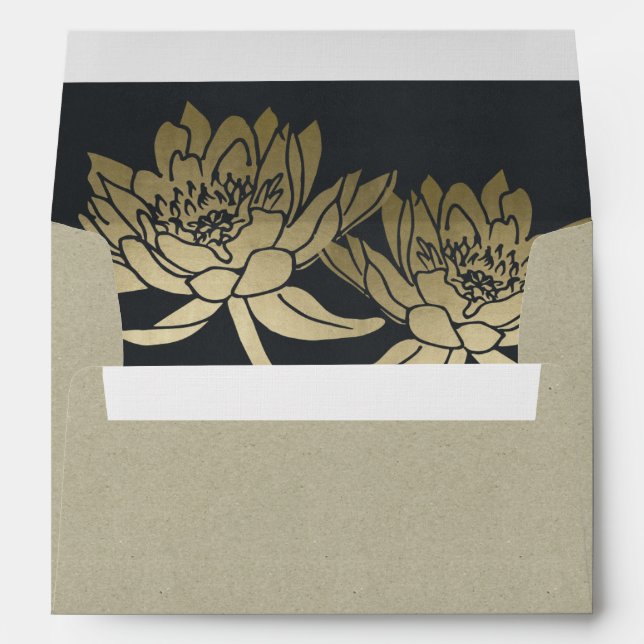 ENVELOPPES MONOGRAMME FLORALE GLAMOREUX PALE OR NOIR LOTUS LO (Dos (Bas))