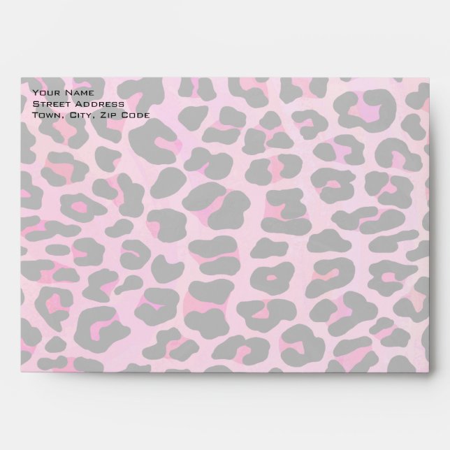 Enveloppes Monogramme Leopard noir et rose chaud (Devant)