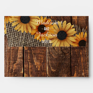 Enveloppes Monogramme Mariage de tournesol en bois rustique e