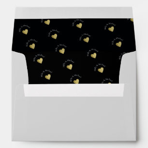 Enveloppes monogramme motif & coeur d'amour doré, gris pastel