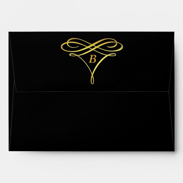 Enveloppes Monogramme orné d'une spirale d'or noir (Dos (Haut rabat))