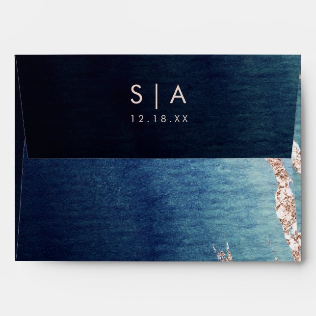 Enveloppes Monogramme Rose or Mariage et agate bleu marine (Dos (Haut rabat))