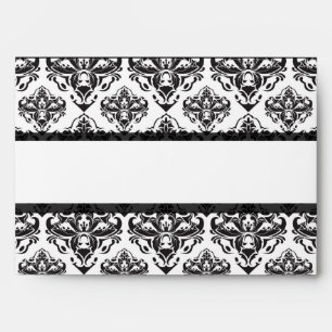 Enveloppes Monogrammes Mariage damassé noir blanc