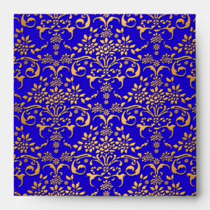 Enveloppes Motif damassé fantaisie bleu brillant et or