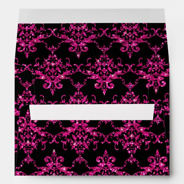 Enveloppes Motif damassé noir rose Parties scintillant (Dos (Bas))